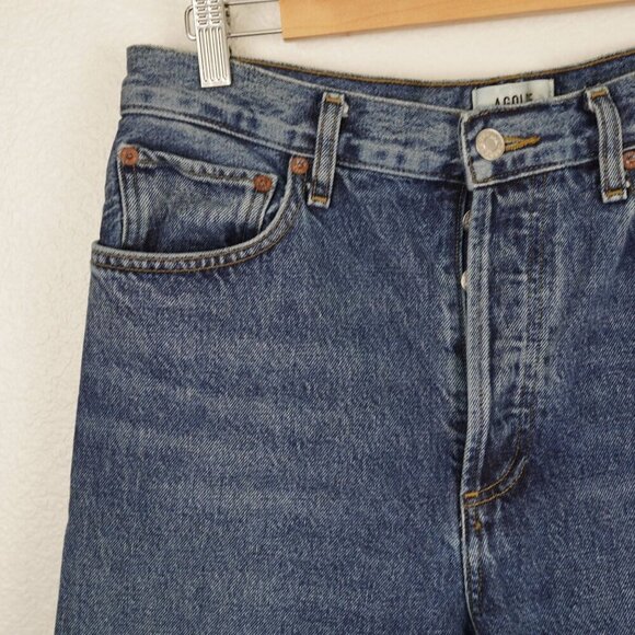 AGOLDE 27 High Rise Straight Leg Jeans Button Fly Vintage Wash Cuffed Hem - Picture 2 of 10